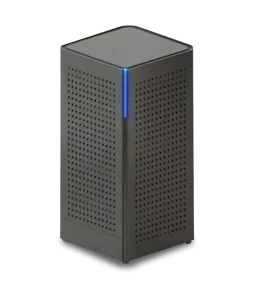 Close-up of a router display showing network status and signal strength.